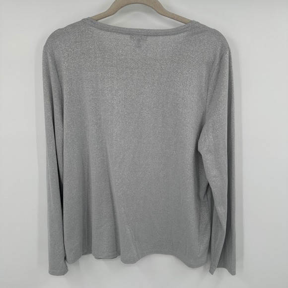 Talbots Petites Womens Silver Sparkle Long Sleeve Crewneck Top Shirt XL P - Picture 6 of 9